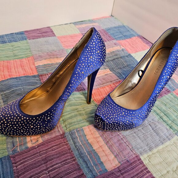 Forever 21 Blue Sparkly Platform Heels, Size 9 - Picture 2 of 10